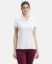 Super Combed Cotton Elastane Stretch Pique Fabric Regular Fit Printed Half Sleeve Polo T-Shirt - White Assorted Prints-1