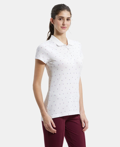 Super Combed Cotton Elastane Stretch Pique Fabric Regular Fit Printed Half Sleeve Polo T-Shirt - White Assorted Prints-2