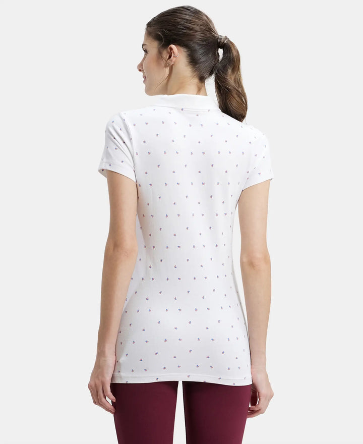 Super Combed Cotton Elastane Stretch Pique Fabric Regular Fit Printed Half Sleeve Polo T-Shirt - White Assorted Prints-3