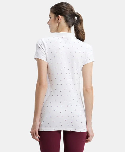 Super Combed Cotton Elastane Stretch Pique Fabric Regular Fit Printed Half Sleeve Polo T-Shirt - White Assorted Prints-3