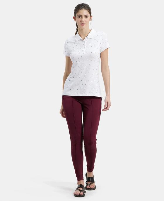 Super Combed Cotton Elastane Stretch Pique Fabric Regular Fit Printed Half Sleeve Polo T-Shirt - White Assorted Prints-4