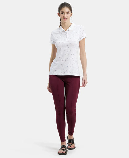 Super Combed Cotton Elastane Stretch Pique Fabric Regular Fit Printed Half Sleeve Polo T-Shirt - White Assorted Prints-4