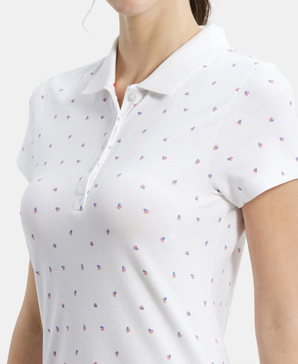 Super Combed Cotton Elastane Stretch Pique Fabric Regular Fit Printed Half Sleeve Polo T-Shirt - White Assorted Prints-6