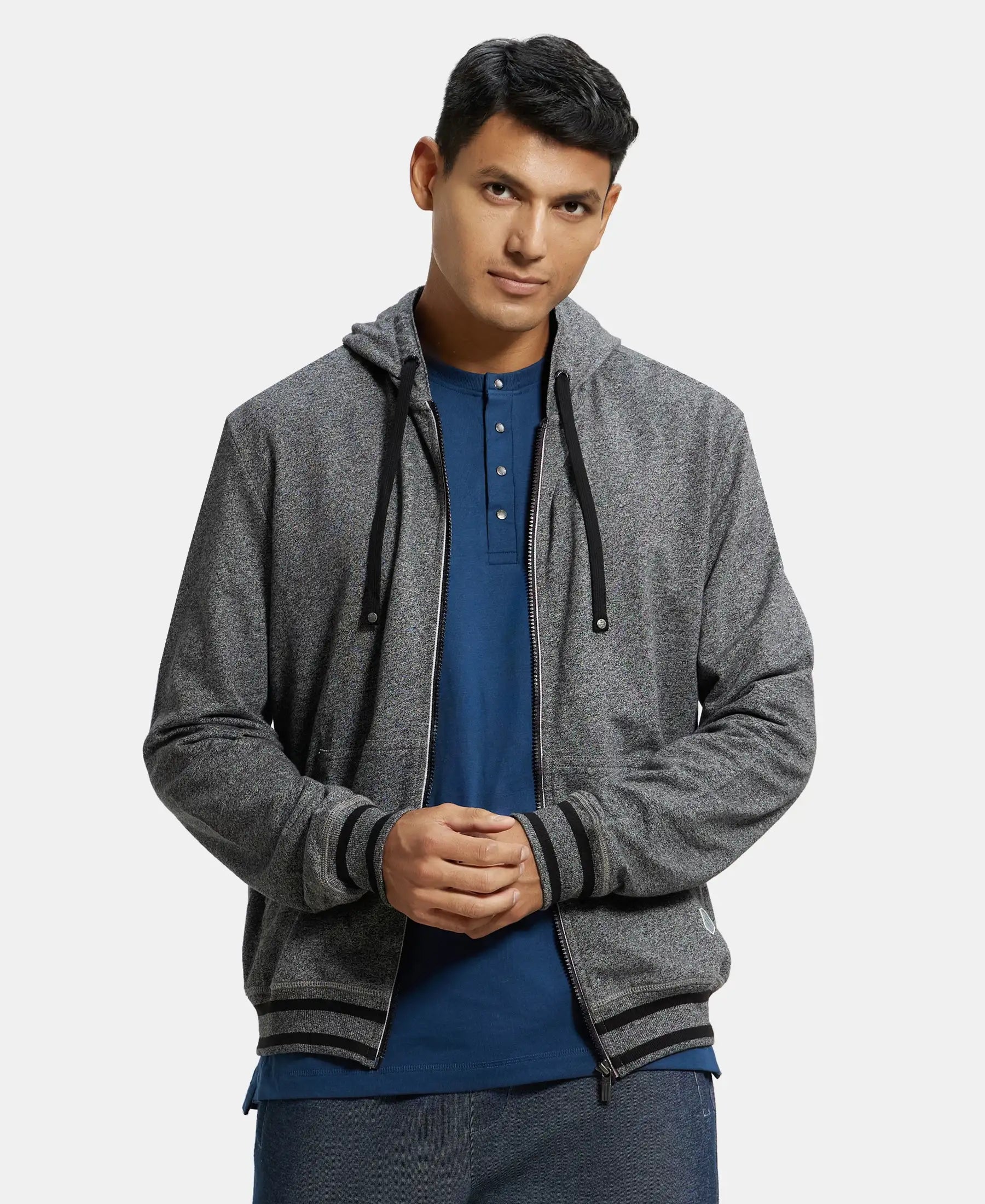 Buy Super Combed Cotton French Terry Hoodie Jacket with Ribbed