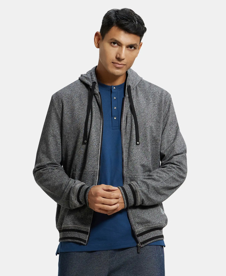 Super Combed Cotton French Terry Hoodie Jacket with Ribbed Cuffs - Black Grindle-1
