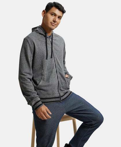 Super Combed Cotton French Terry Hoodie Jacket with Ribbed Cuffs - Black Grindle-6