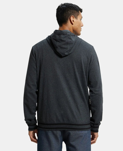 Super Combed Cotton French Terry Hoodie Jacket with Ribbed Cuffs - True Black Melange-3