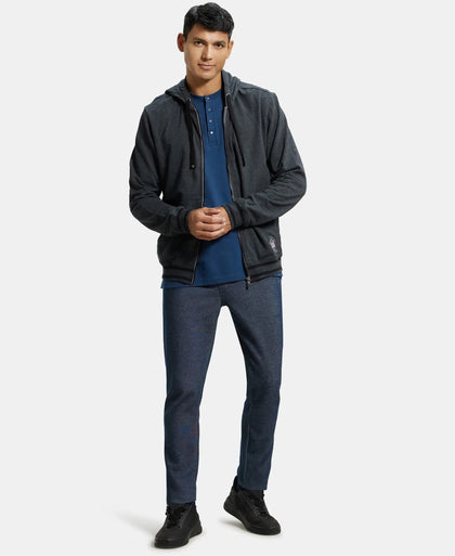 Super Combed Cotton French Terry Hoodie Jacket with Ribbed Cuffs - True Black Melange-4