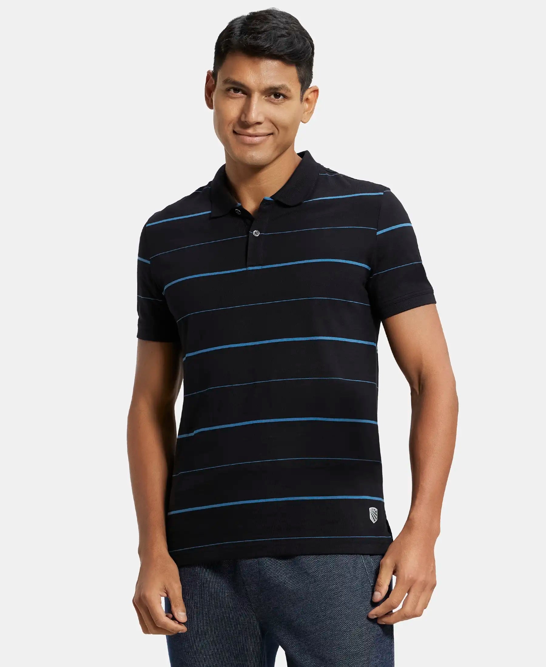 Buy Super Combed Cotton Rich Striped Half Sleeve Polo T-Shirt Buy Super Combed Cotton Rich Striped Half Sleeve Polo T-Shirt