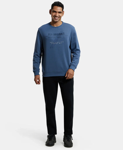 Super Combed Cotton Rich French Terry Printed Sweatshirt with Ribbed Cuffs - Vintage Indigo-4
