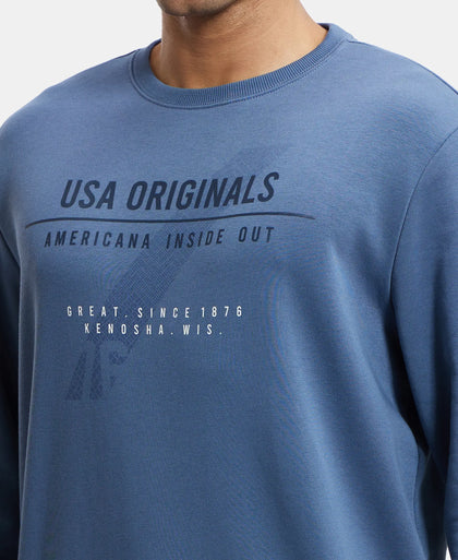 Super Combed Cotton Rich French Terry Printed Sweatshirt with Ribbed Cuffs - Vintage Indigo-6