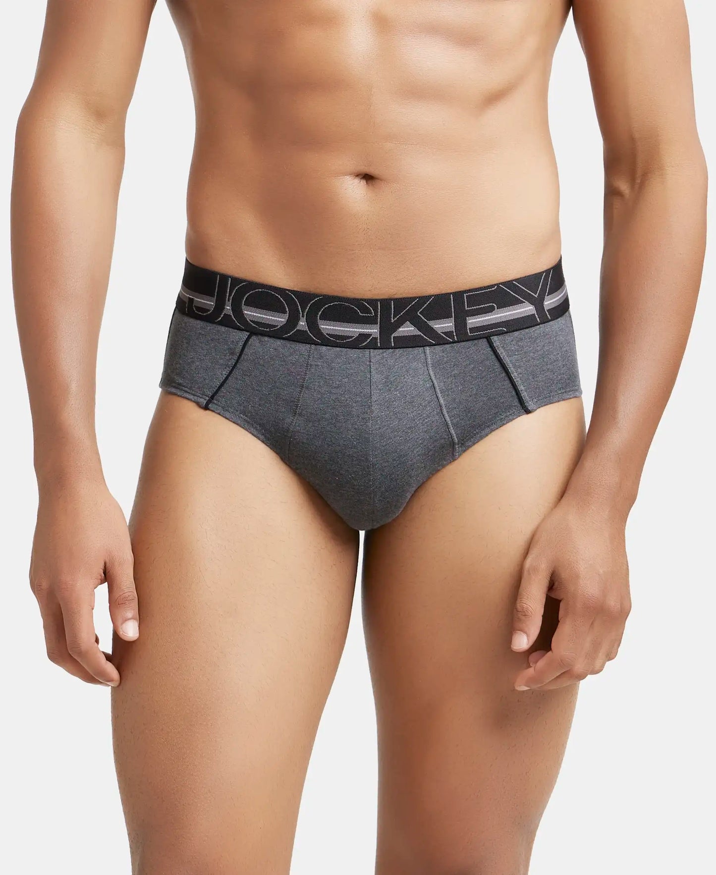 Super Combed Cotton Solid Brief with Ultrasoft Waistband - Charcoal Melange-2