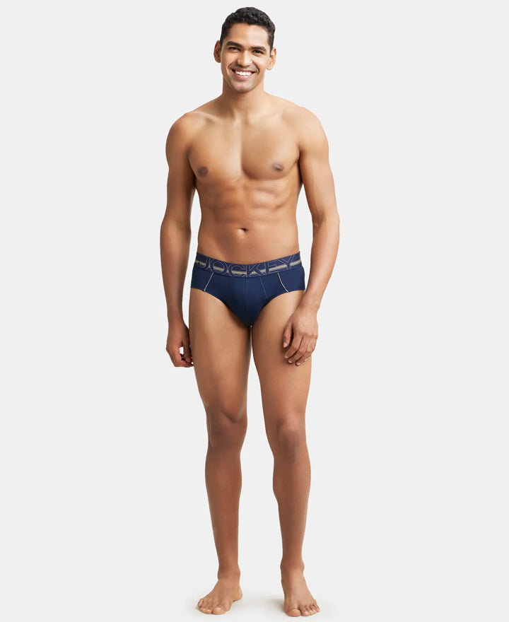 Super Combed Cotton Solid Brief with Ultrasoft Waistband - Navy-4