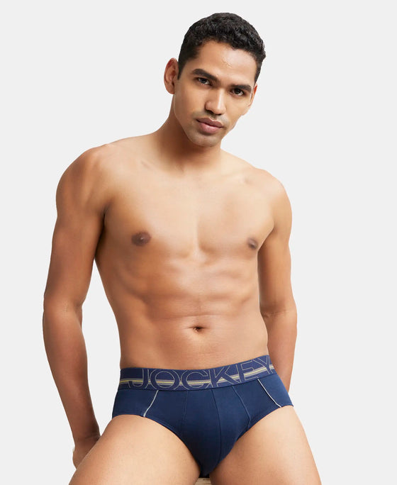 Super Combed Cotton Solid Brief with Ultrasoft Waistband - Navy-5