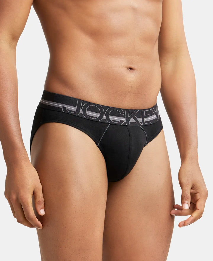 Super Combed Cotton Rib Solid Brief with Ultrasoft Waistband - Black-2