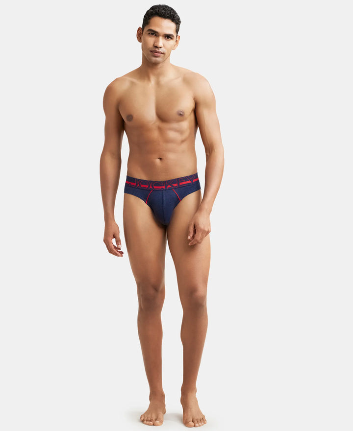 Super Combed Cotton Rib Solid Brief with Ultrasoft Waistband - Ink Blue Melange-5