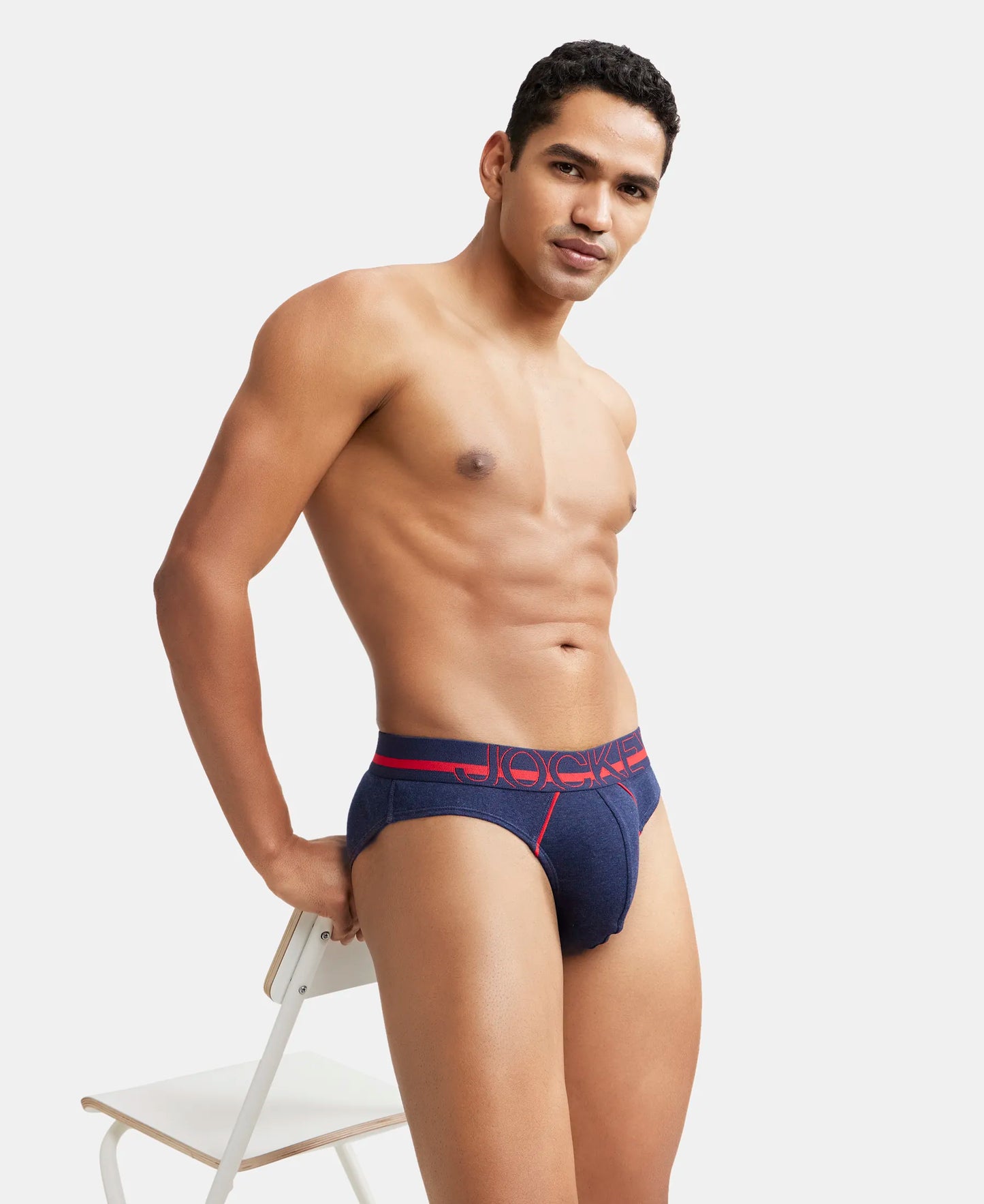 Super Combed Cotton Rib Solid Brief with Ultrasoft Waistband - Ink Blue Melange-6