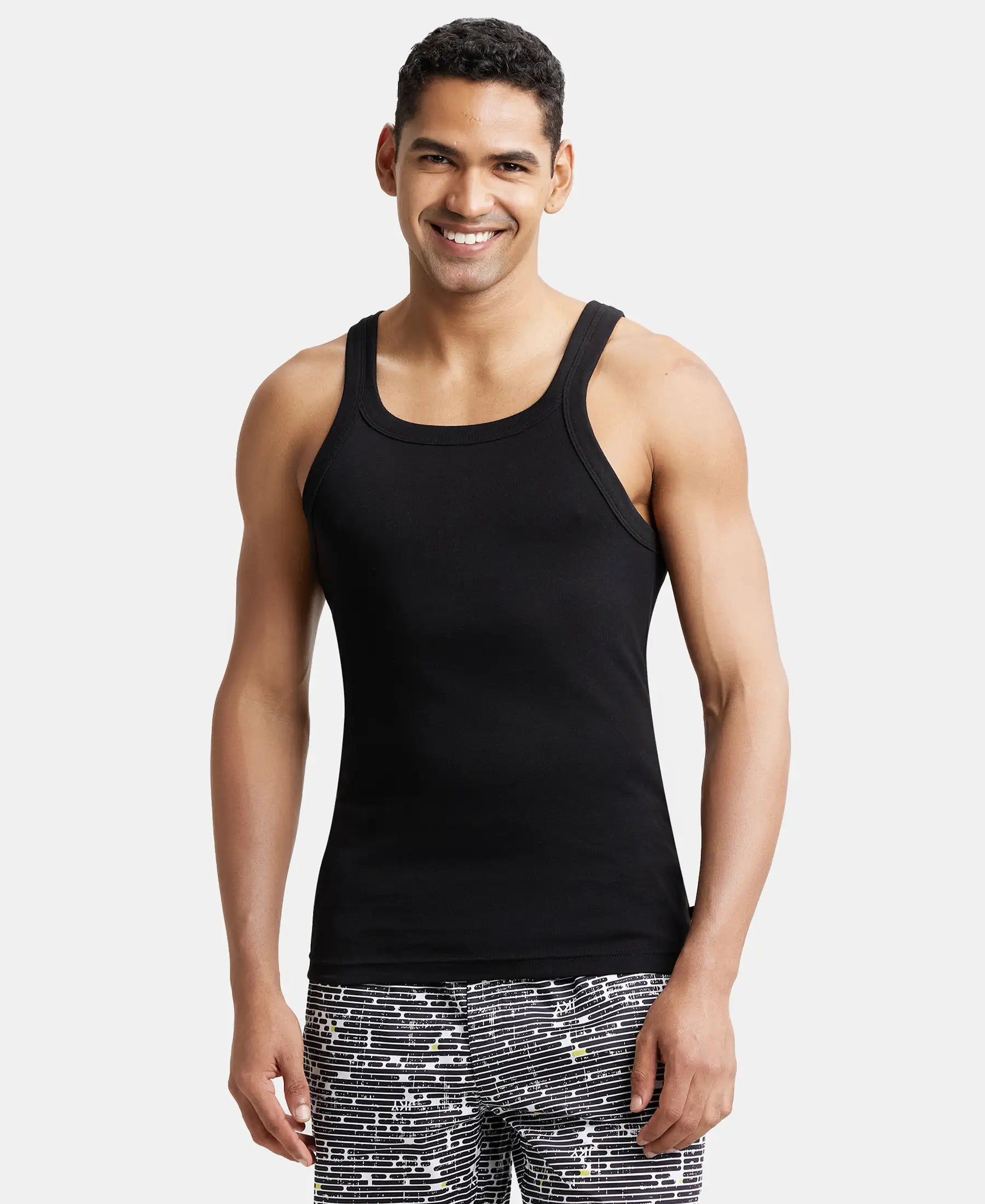 Buy Super Combed Cotton Rib Square Neck Gym Vest Black US26 Jockey India