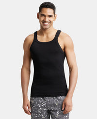 Super Combed Cotton Rib Square Neck Gym Vest - Black-1