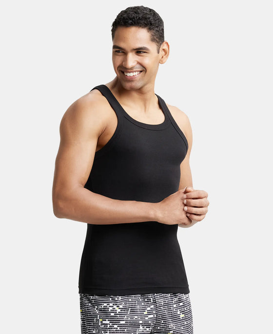 Super Combed Cotton Rib Square Neck Gym Vest - Black-2