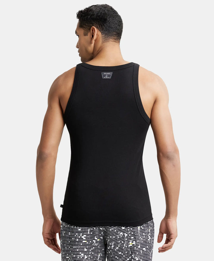 Super Combed Cotton Rib Square Neck Gym Vest - Black-3