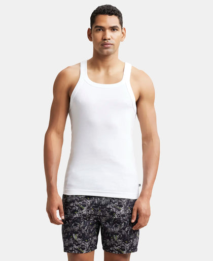 Super Combed Cotton Rib Square Neck Gym Vest - White-1
