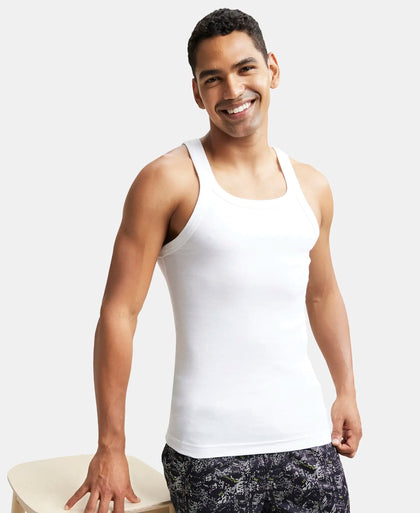 Super Combed Cotton Rib Square Neck Gym Vest - White-5