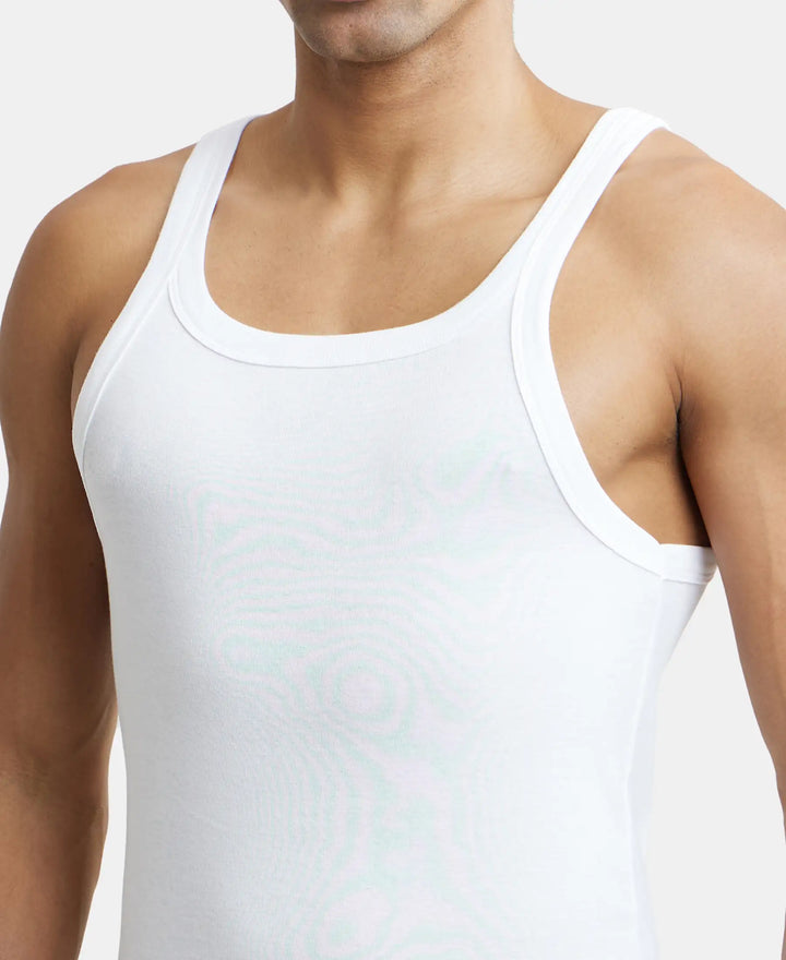 Super Combed Cotton Rib Square Neck Gym Vest - White (Pack of 2)