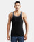 Super Combed Cotton Rib Square Neck Gym Vest - Black & Charcoal Melange-1