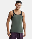 Super Combed Cotton Rib Square Neck Gym Vest - Deep Olive with Assorted Bias-1