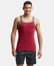 Super Combed Cotton Rib Square Neck Gym Vest - Red Pepper with Assorted Bias-1