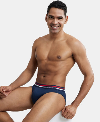 Super Combed Cotton Solid Brief with Ultrasoft Waistband - Navy-5