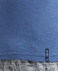 Super Combed Cotton Rib Square Neck Gym Vest with Graphic Print - Light Denim Melange-7