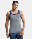 Super Combed Cotton Rib Square Neck Gym Vest with Graphic Print - Grey Melange & Ink Blue-1