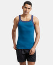 Super Combed Cotton Rib Square Neck Gym Vest with Graphic Print - Seaport Teal-1