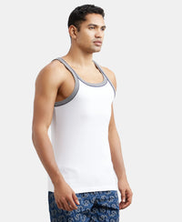 Super Combed Cotton Rib Square Neck Gym Vest with Graphic Print - White-2