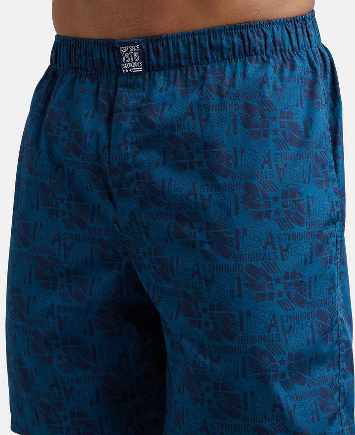 Super Combed Mercerized Cotton Woven Printed Boxer Shorts with Side Pockets - Nickel & Seaport Teal (Pack of 2)