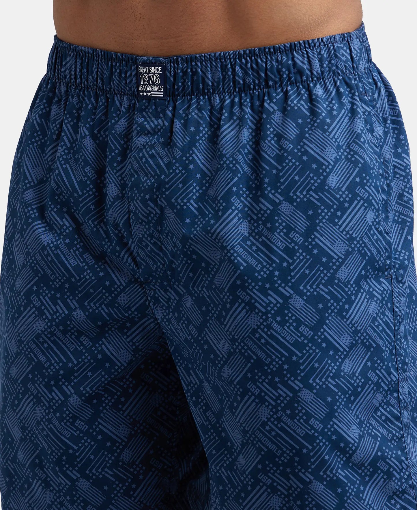 Super Combed Mercerized Cotton Woven Printed Boxer Shorts with Side Pockets - Navy Brick Red (Pack of 2)