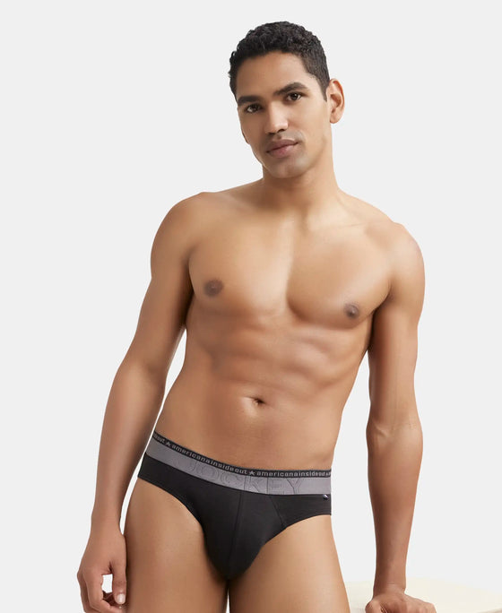 Super Combed Cotton Elastane Solid Brief with Ultrasoft Waistband - Black-5