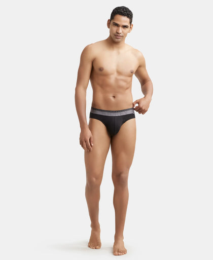 Super Combed Cotton Elastane Solid Brief with Ultrasoft Waistband - Black-5