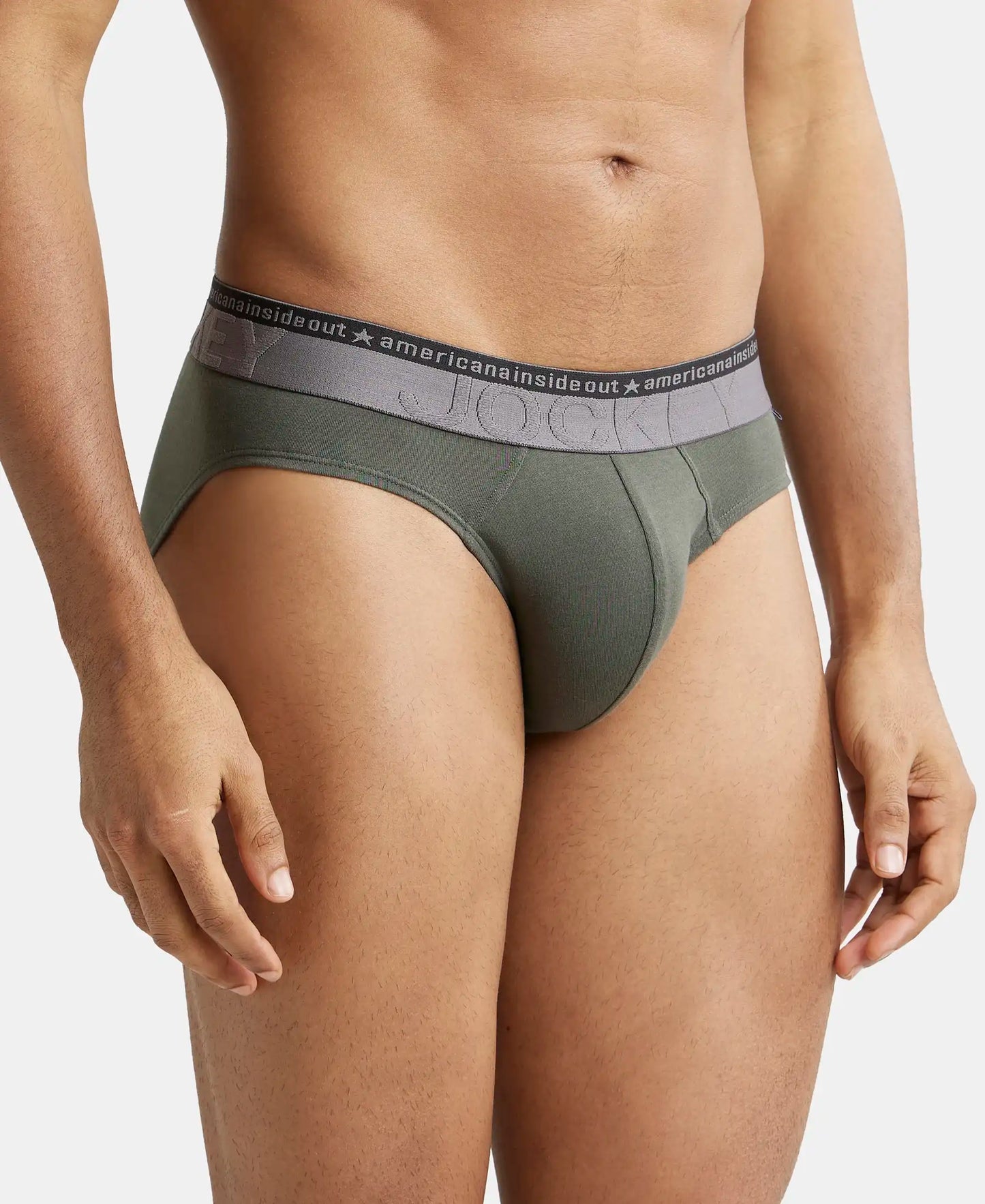 Super Combed Cotton Elastane Solid Brief with Ultrasoft Waistband - Deep Olive-2