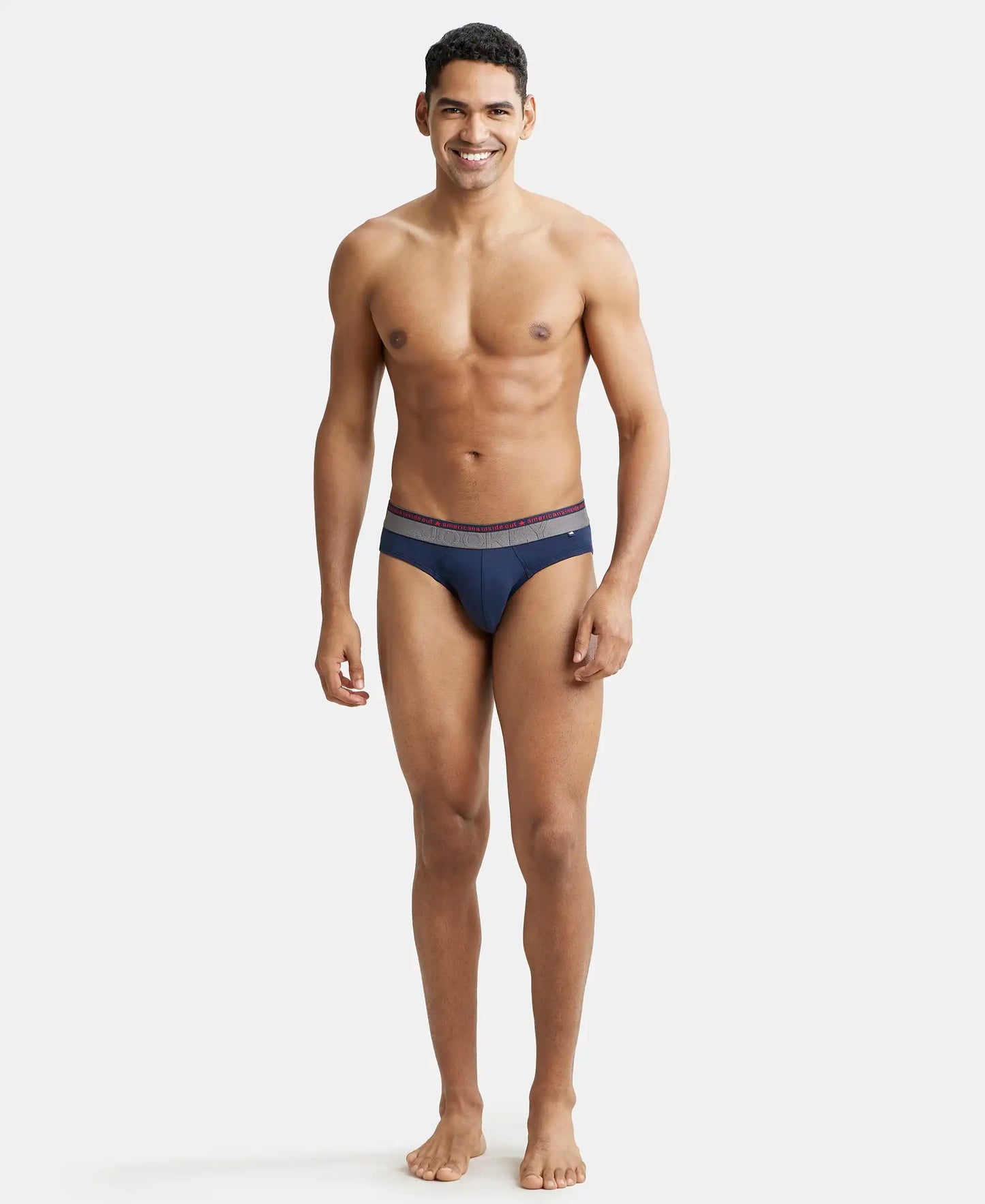 Super Combed Cotton Elastane Solid Brief with Ultrasoft Waistband - Navy-4