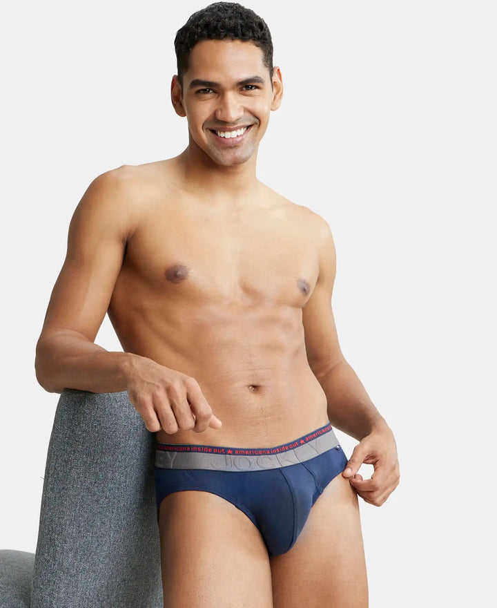 Super Combed Cotton Elastane Solid Brief with Ultrasoft Waistband - Navy-5