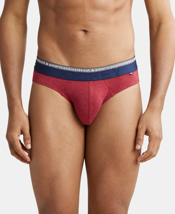 Super Combed Cotton Elastane Solid Brief with Ultrasoft Waistband - Red Melange-1