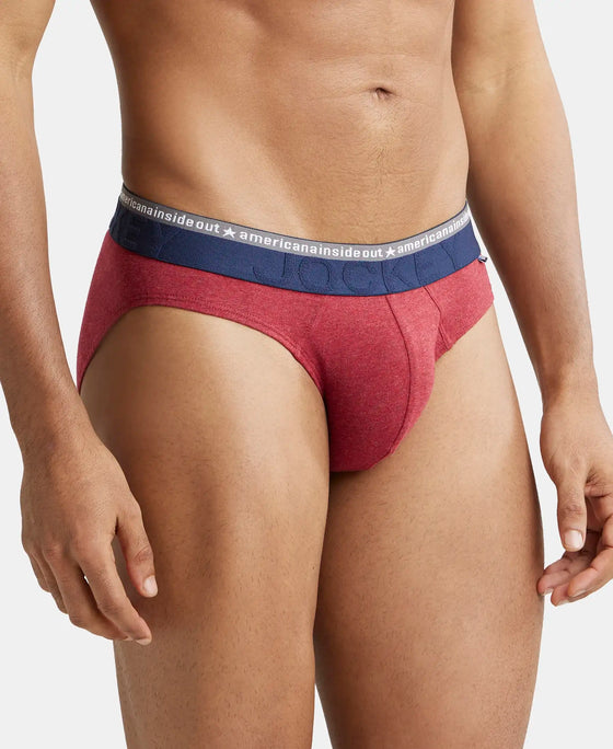 Super Combed Cotton Elastane Solid Brief with Ultrasoft Waistband - Red Melange-2