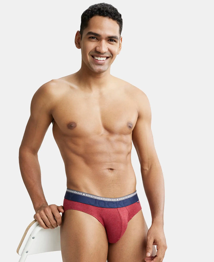 Super Combed Cotton Elastane Solid Brief with Ultrasoft Waistband - Red Melange-5