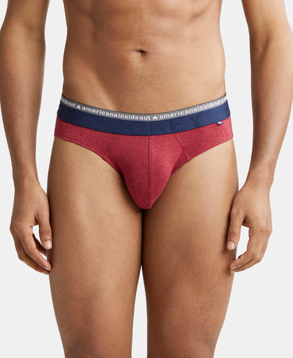 Super Combed Cotton Elastane Solid Brief with Ultrasoft Waistband - Red Melange-2