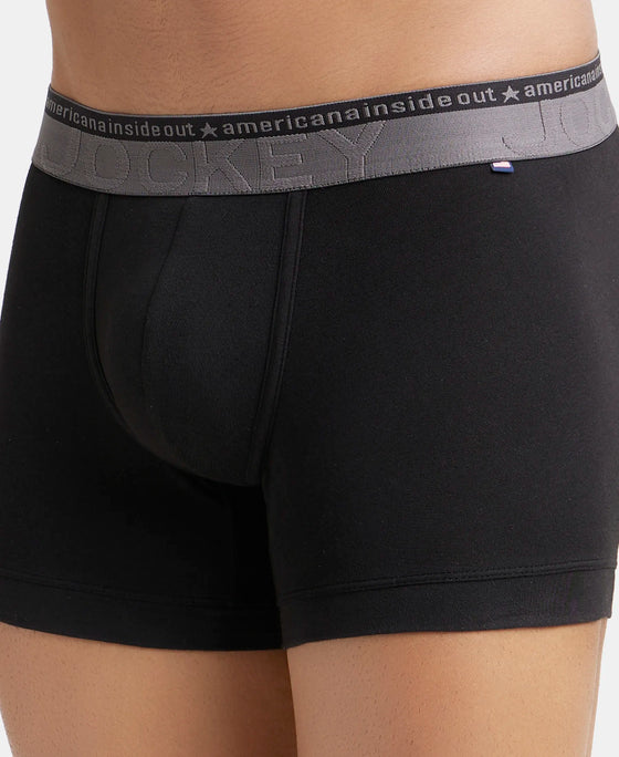 Super Combed Cotton Elastane Stretch Solid Trunk with Ultrasoft Waistband - Black (Pack of 2)