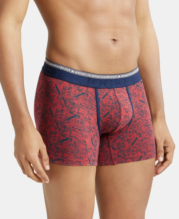 Super Combed Cotton Elastane Printed Trunk with Ultrasoft Waistband - Brick Red-2