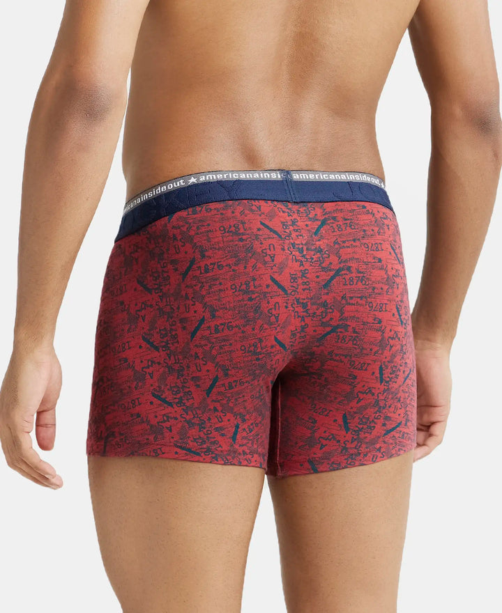 Super Combed Cotton Elastane Printed Trunk with Ultrasoft Waistband - Brick Red-3